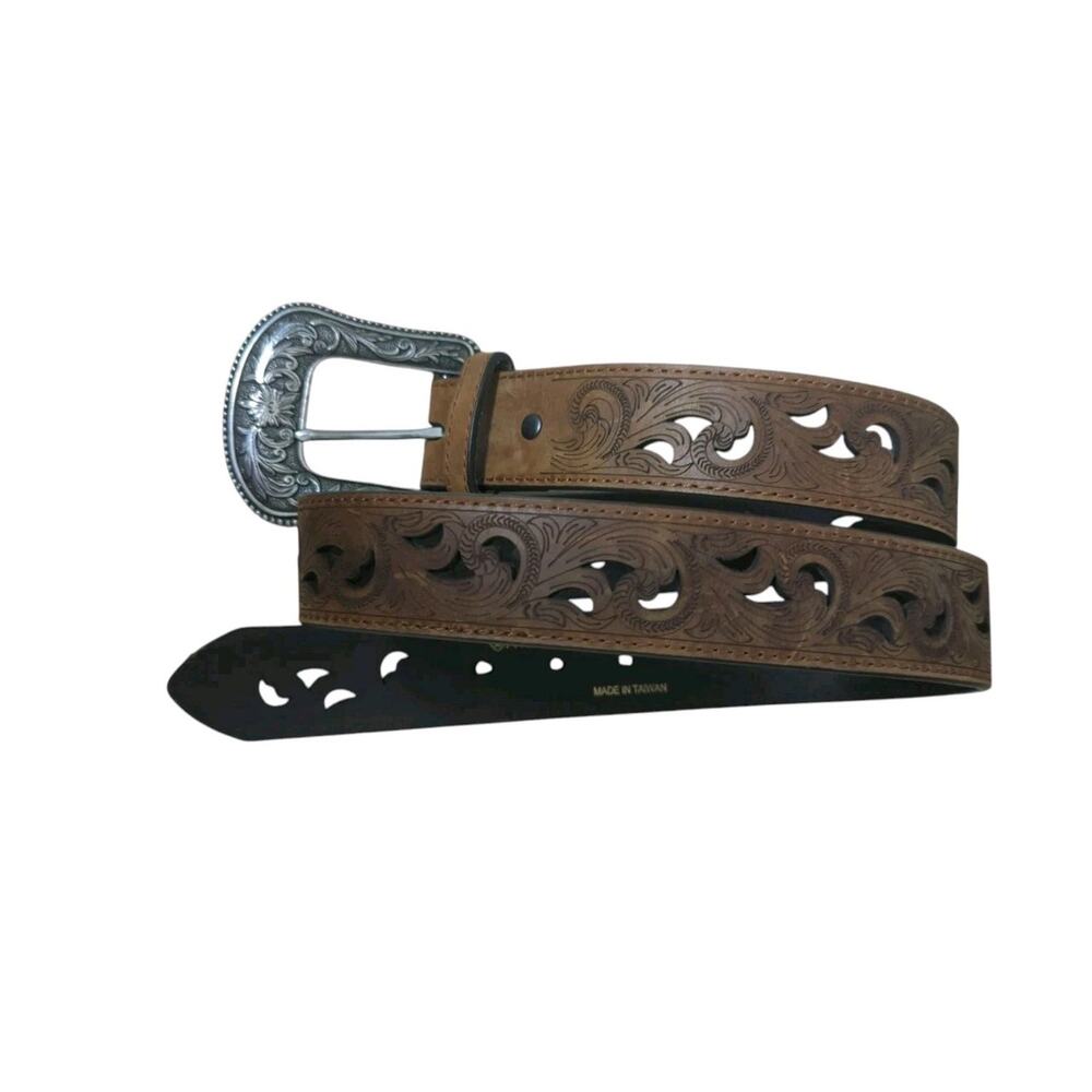 Ariat Paisley Design Cutout Leather Belt Western Brown 42 1/2" L